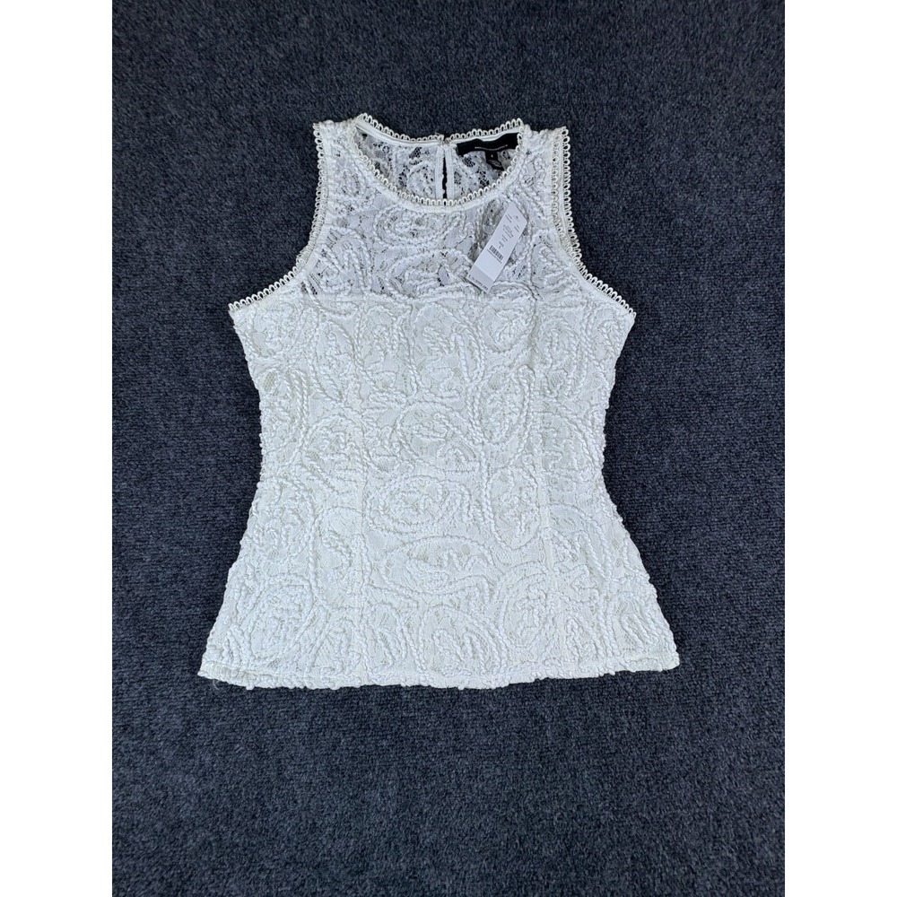 White‎ House Black Market Lace Shell Blouse Top Womens 4 Ecru Embroidered Floral
